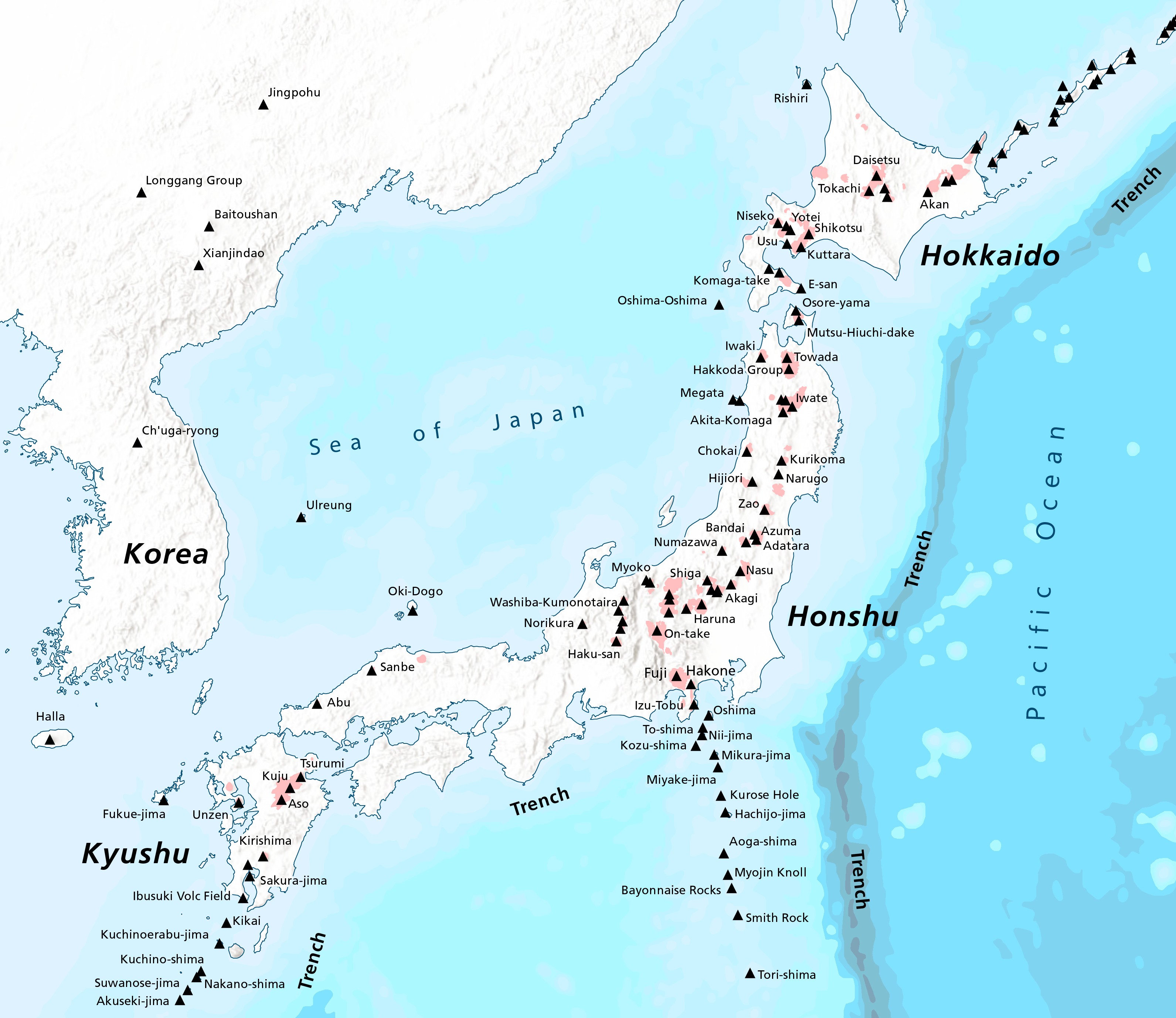 Вулканы японии карта