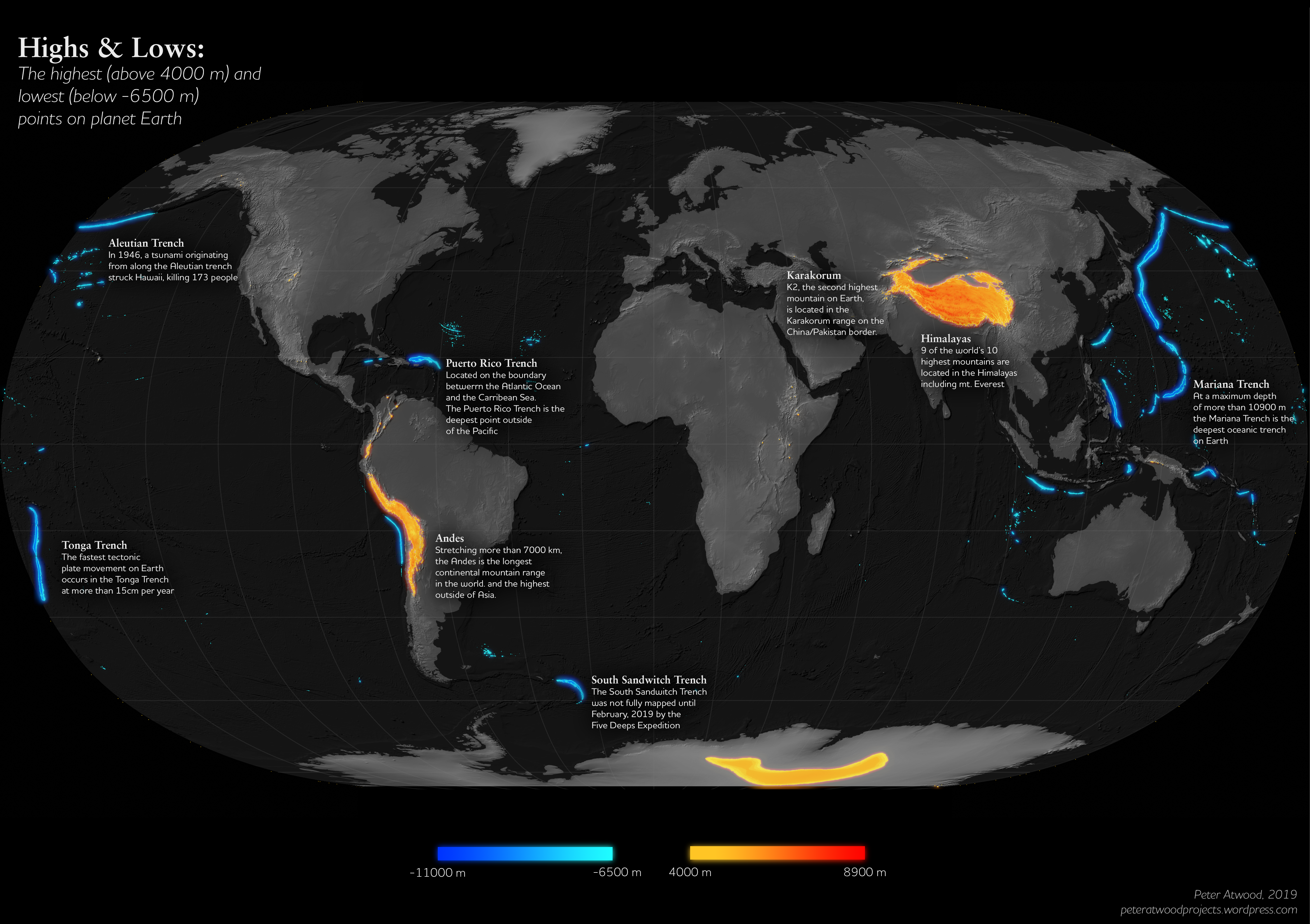 High on earth. Mariana Trench depth. Point on the Map. Странокарты. HNWI Map 2021.