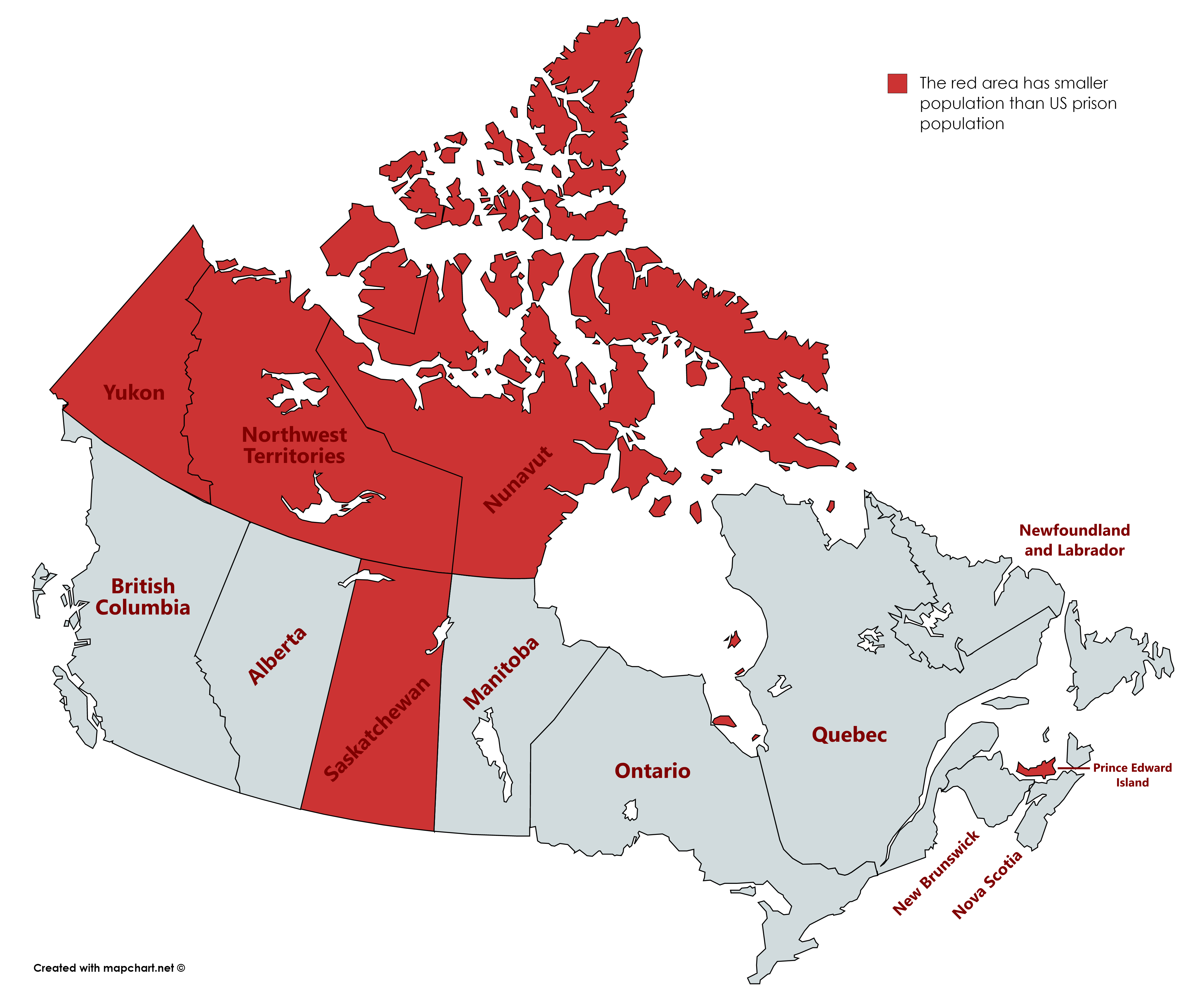 Newfoundland and Labrador Map. Red. Area перевод. Prisoners of Geography.