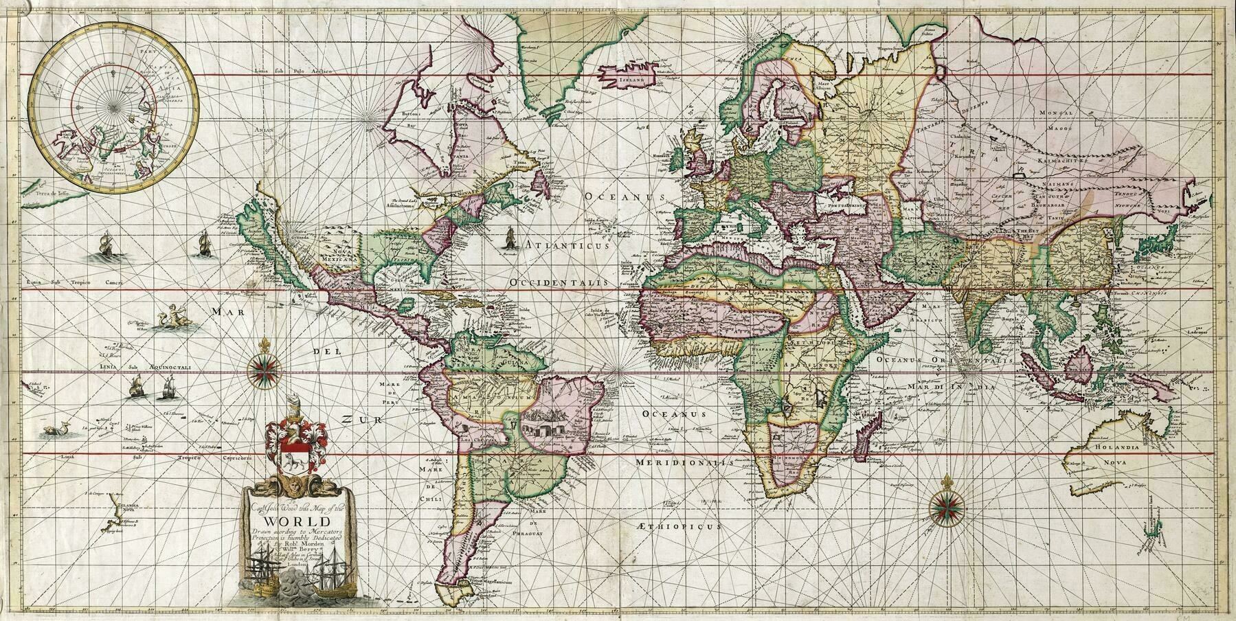 1688 map of the world - by French cartographer Pierre Du Val